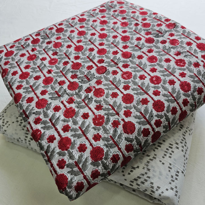 Traditional Sanganeri Printed Cotton Suit Top And Bottom Set (EATB10)