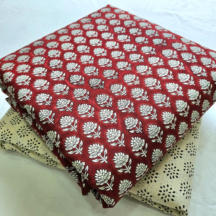Premium Sanganeri Printed Cotton Suit Top And Bottom Set (EATB09)