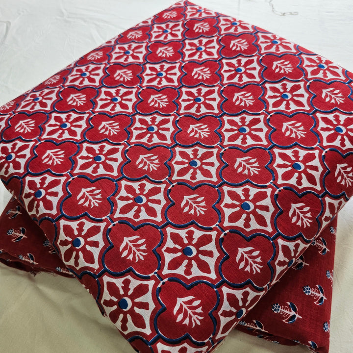 Traditional Sanganeri Printed Cotton Suit Top And Bottom Set (EATB12)