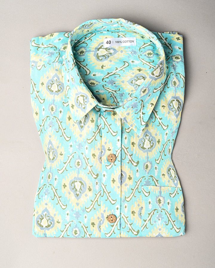 New Sanganeri premium Half Sleeves Block Print Shirt(NDCOTHS04)