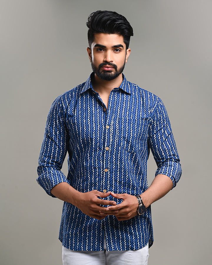 New Sanganeri exclusive Print full Sleeves Block Print Shirt(NDCOTFS18)