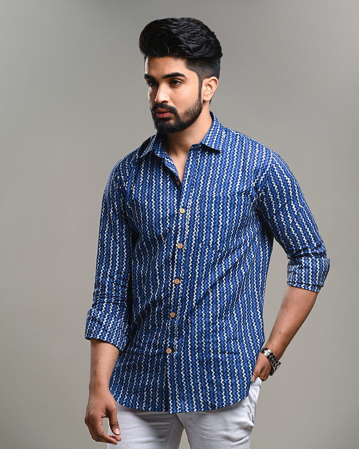 New Sanganeri exclusive Print full Sleeves Block Print Shirt(NDCOTFS18)