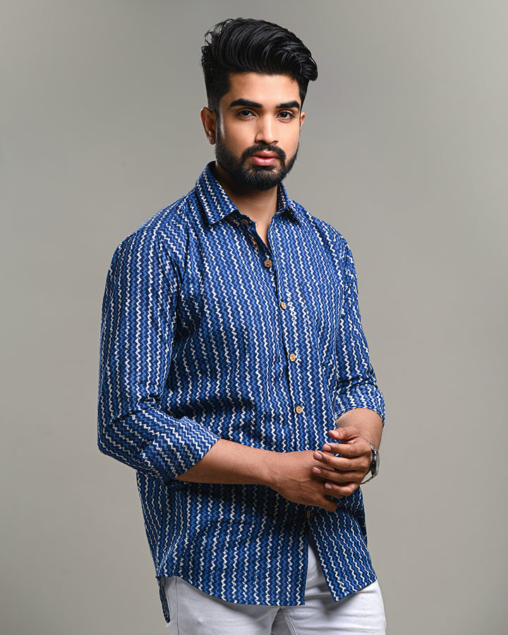 New Sanganeri exclusive Print full Sleeves Block Print Shirt(NDCOTFS18)