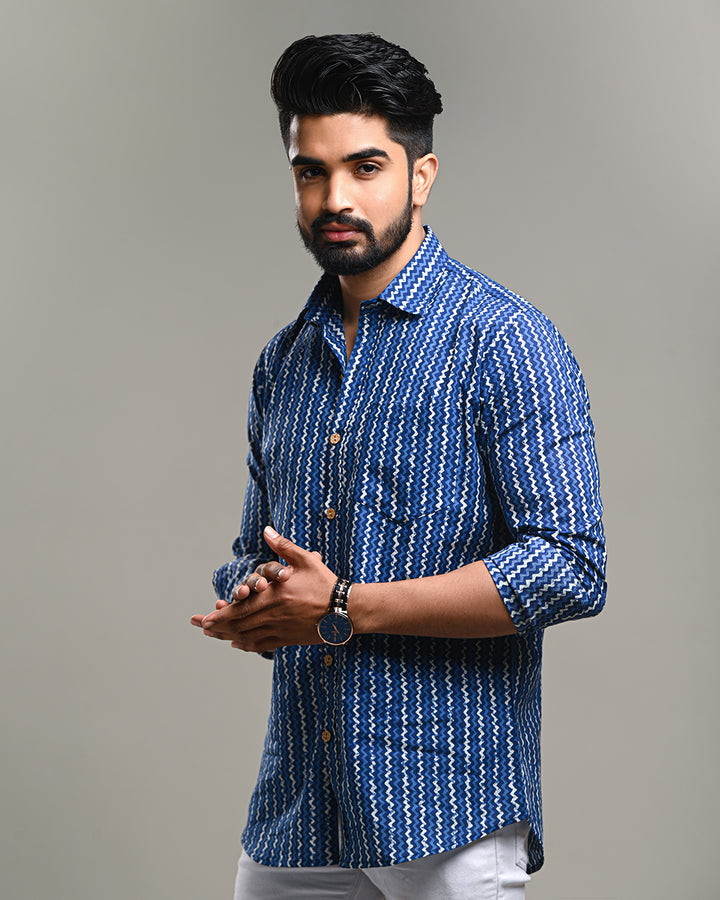 New Sanganeri exclusive Print full Sleeves Block Print Shirt(NDCOTFS18)