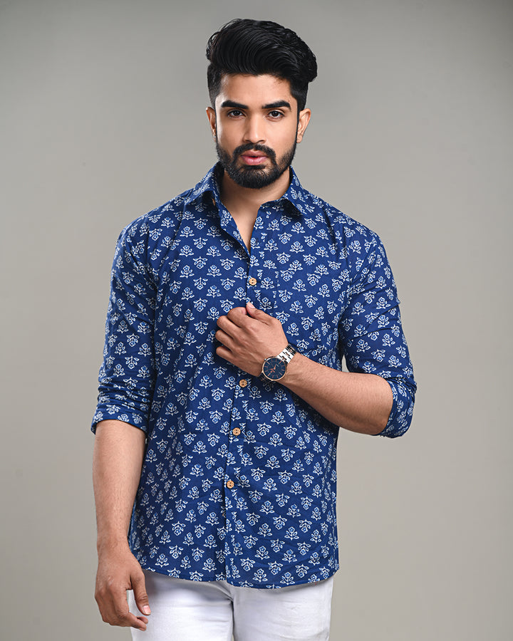 New Sanganeri designed Print full Sleeves Block Print Shirt(NDCOTFS17)