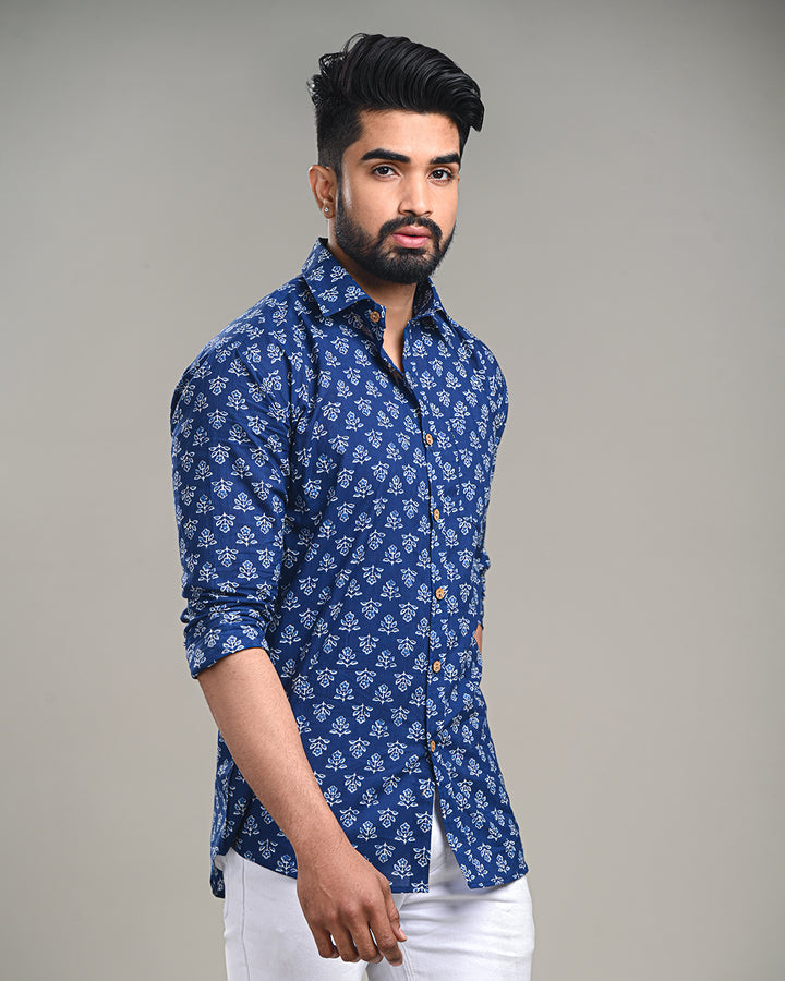 New Sanganeri designed Print full Sleeves Block Print Shirt(NDCOTFS17)