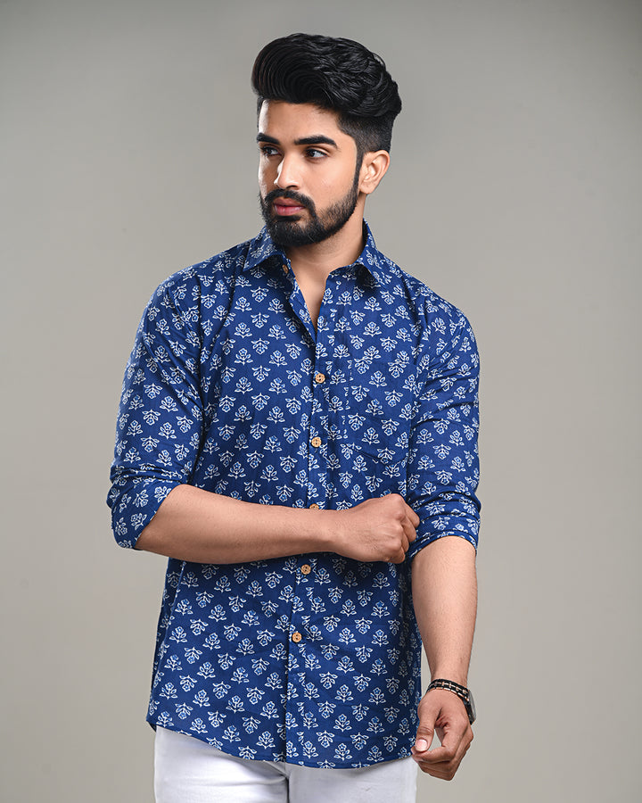 New Sanganeri designed Print full Sleeves Block Print Shirt(NDCOTFS17)