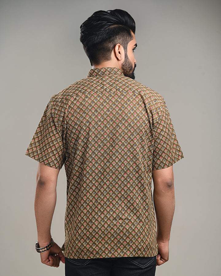 Traditional Designed Half Sleeves Block Print Shirt(NDCOTHS06)