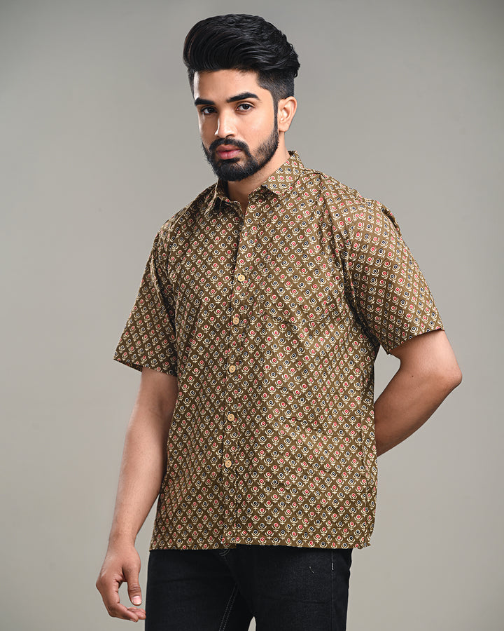 Traditional Designed Half Sleeves Block Print Shirt(NDCOTHS06)
