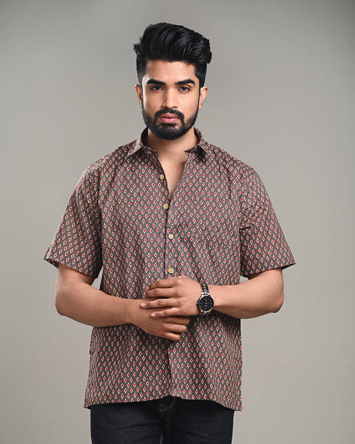 Traditional premium Half Sleeves Block Print Shirt(NDCOTHS05)