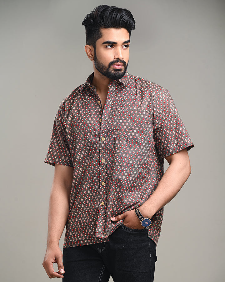 Traditional premium Half Sleeves Block Print Shirt(NDCOTHS05)