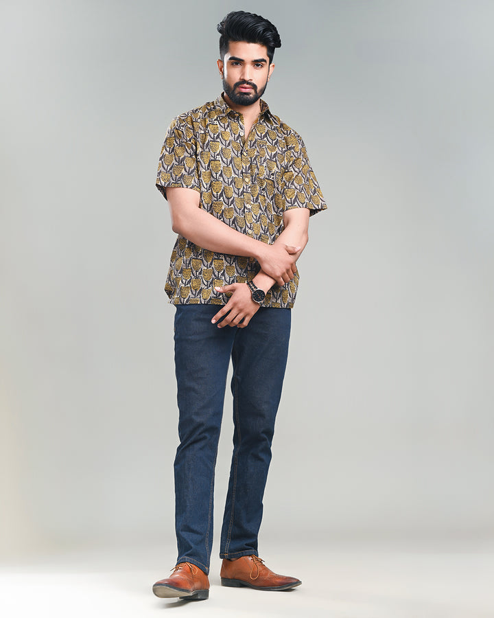 New Sanganeri exclusive Half Sleeves Block Print Shirt( NDCOTHS02)