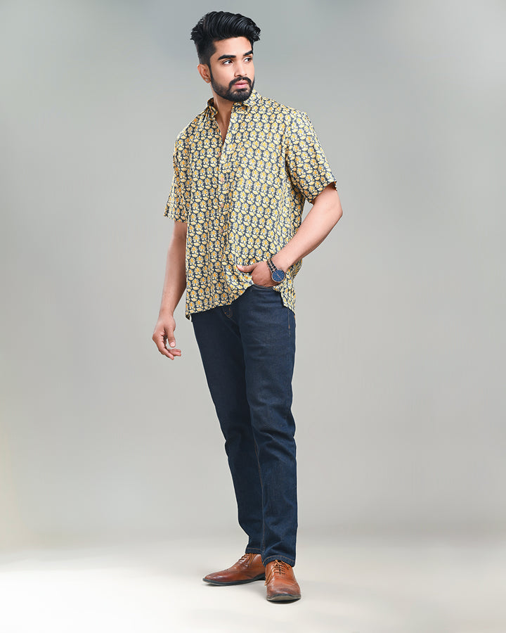 premium Half Sleeves Block Print Shirt(NDCOTHS07)