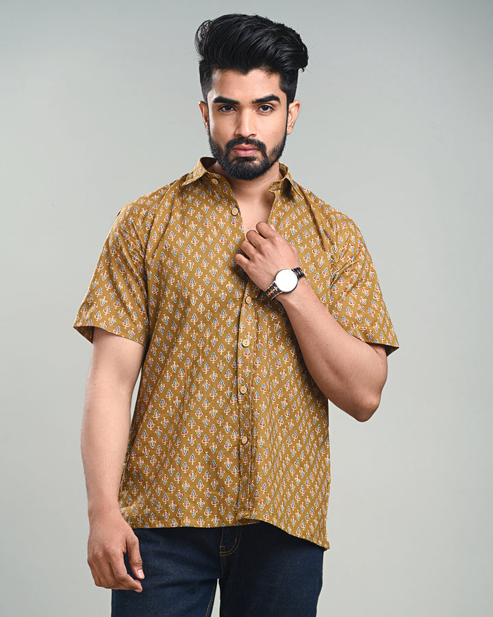Traditional premium Half Sleeves Block Print Shirt(NDCOTHS10)