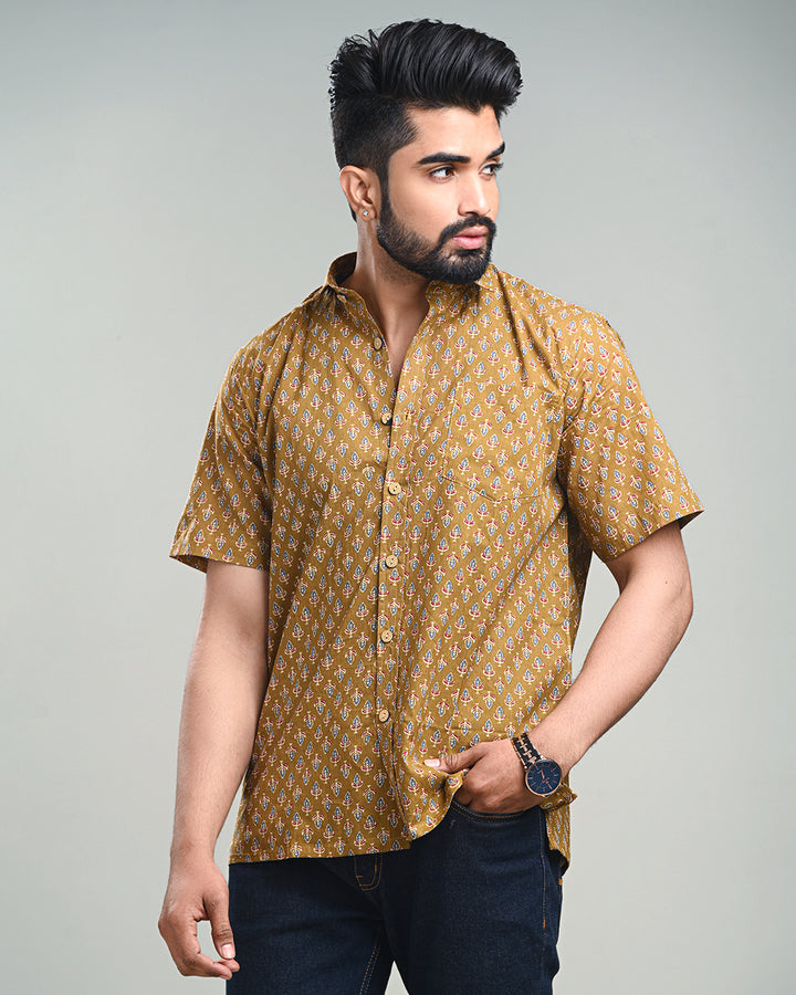 Traditional premium Half Sleeves Block Print Shirt(NDCOTHS10)