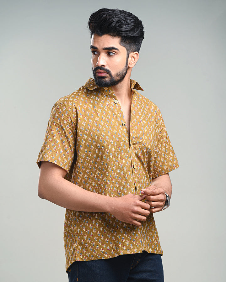 Traditional premium Half Sleeves Block Print Shirt(NDCOTHS10)