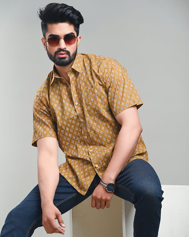 Traditional premium Half Sleeves Block Print Shirt(NDCOTHS10)
