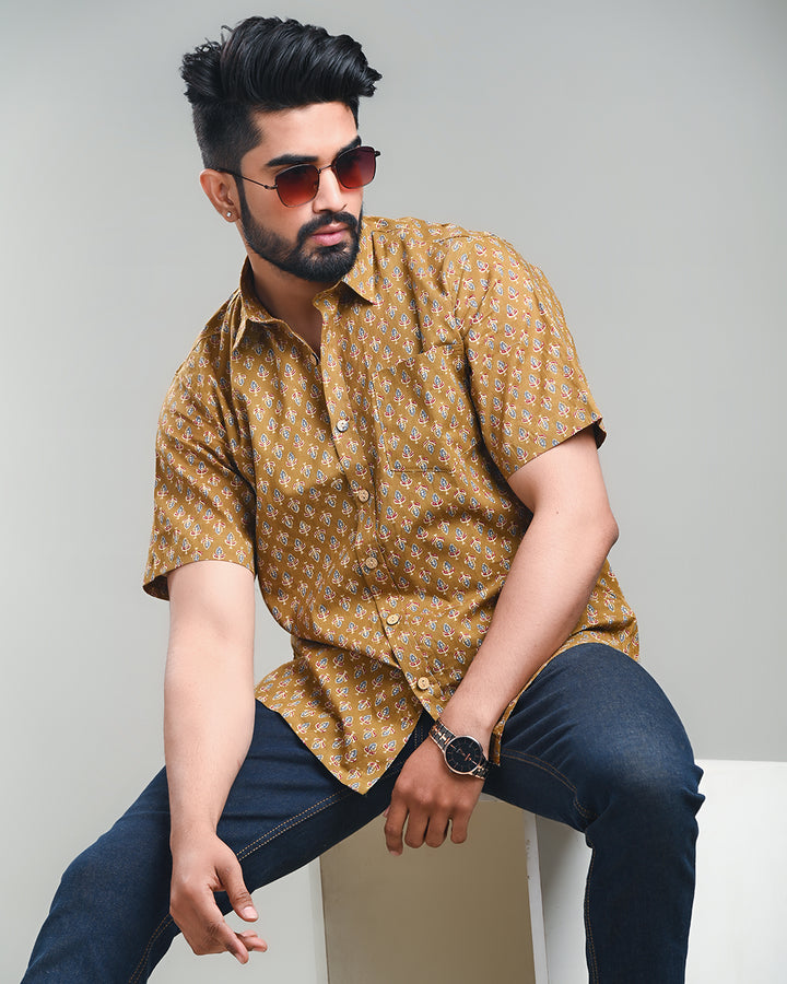 Traditional premium Half Sleeves Block Print Shirt(NDCOTHS10)