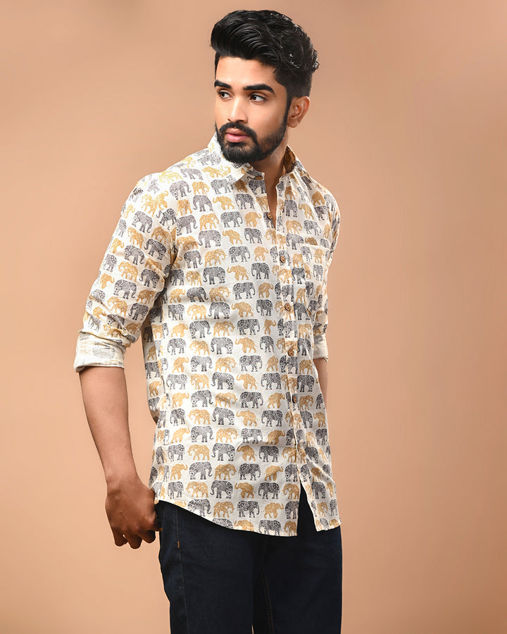 New Sanganeri exclusive Print full Sleeves Block Print Shirt(NDCOTFS15)