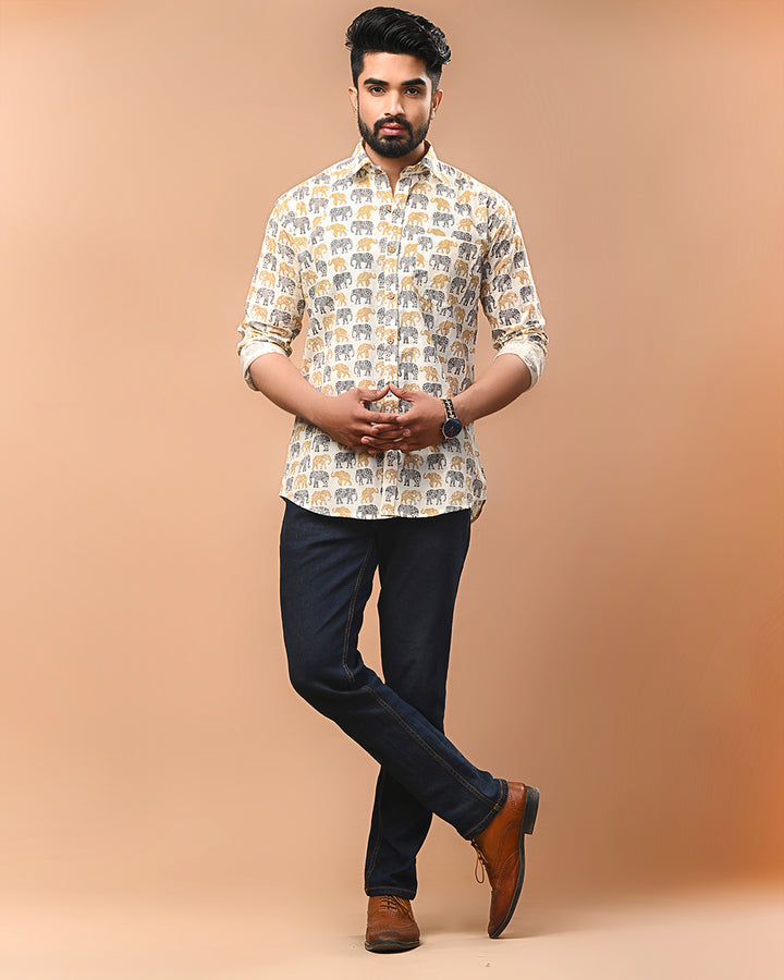 New Sanganeri exclusive Print full Sleeves Block Print Shirt(NDCOTFS15)