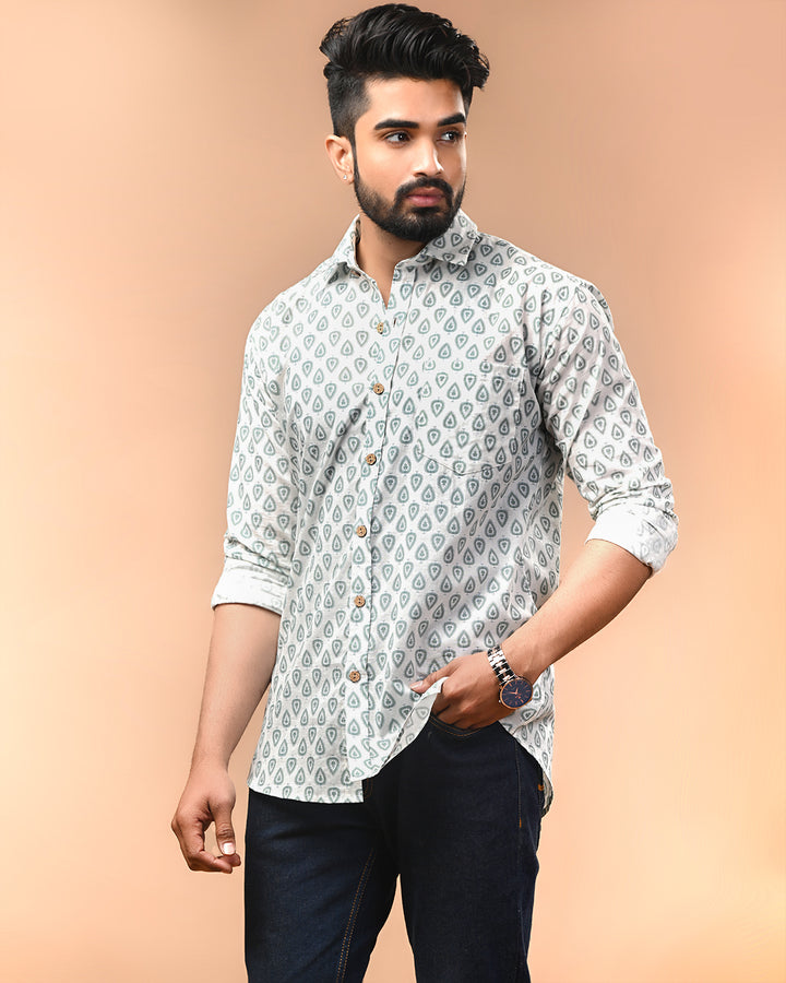 New Sanganeri exclusive Print full Sleeves Block Print Shirt(NDCOTFS16)
