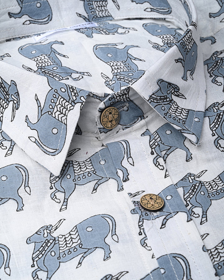 Traditional premium Half Sleeves Block Print Shirt(NDCOTHS11)