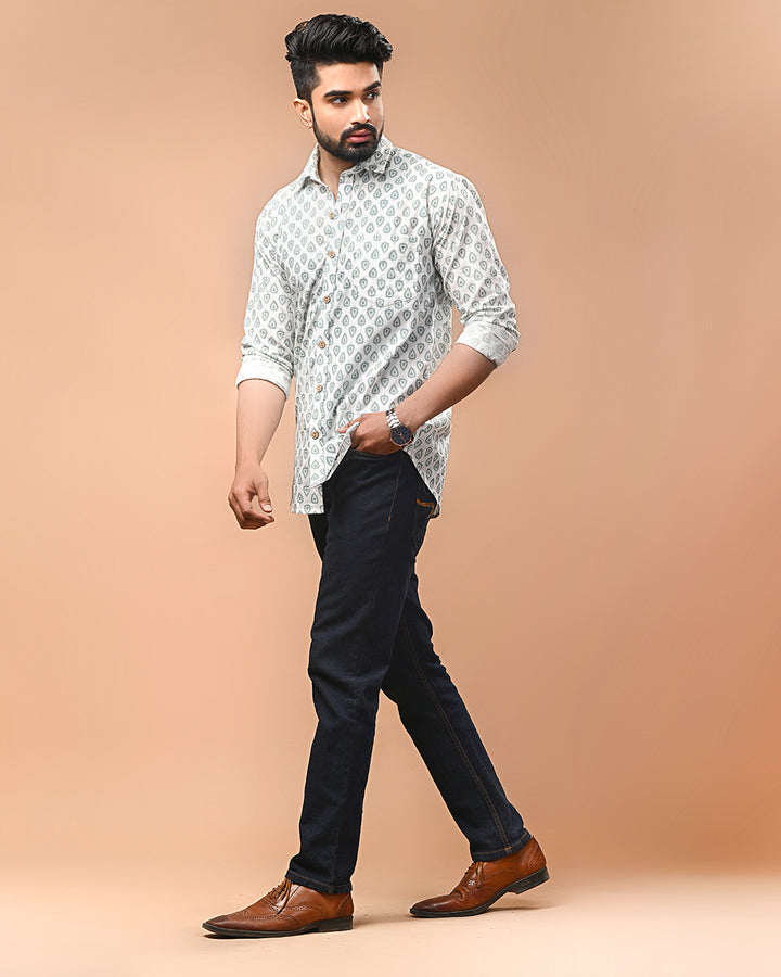 New Sanganeri exclusive Print full Sleeves Block Print Shirt(NDCOTFS16)