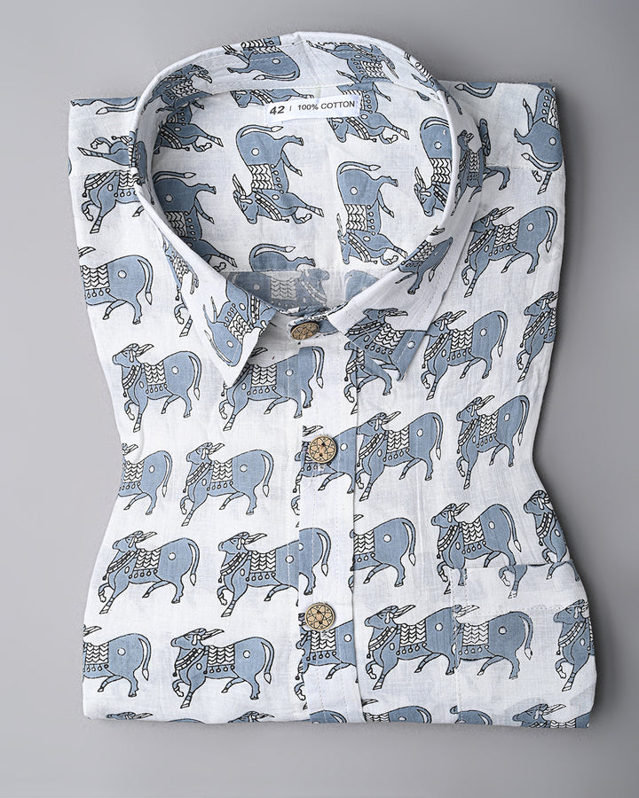 Traditional premium Half Sleeves Block Print Shirt(NDCOTHS11)