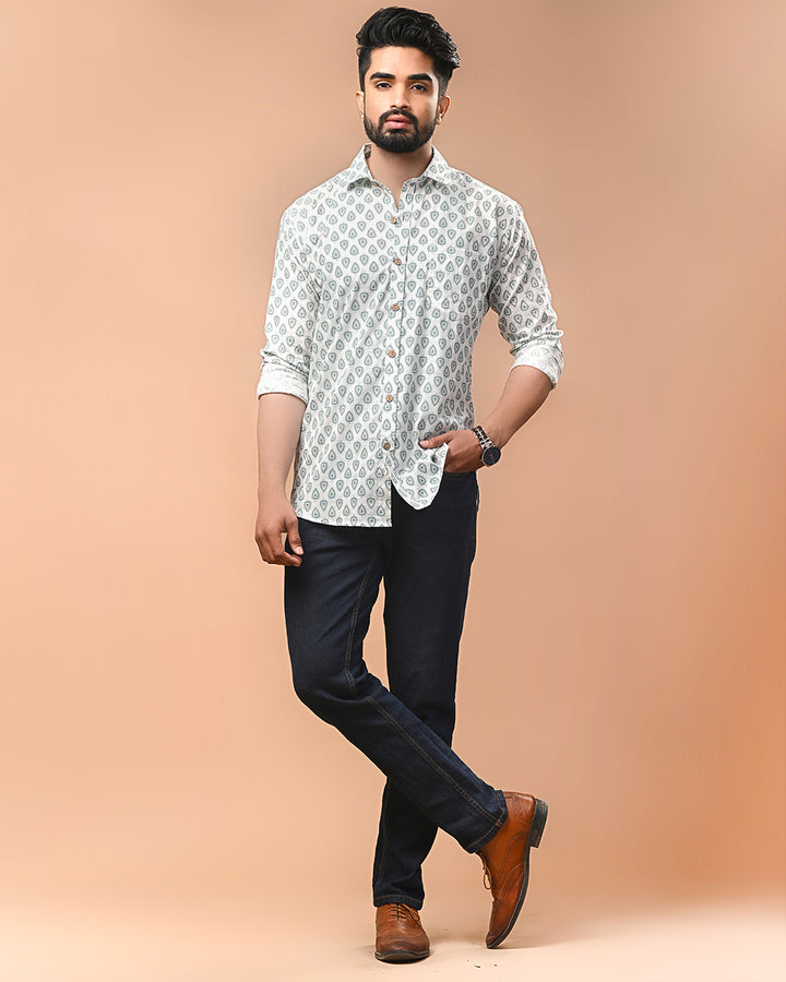 New Sanganeri exclusive Print full Sleeves Block Print Shirt(NDCOTFS16)
