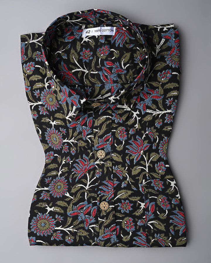 Traditional premium Half Sleeves Block Print Shirt(NDCOTHS12)