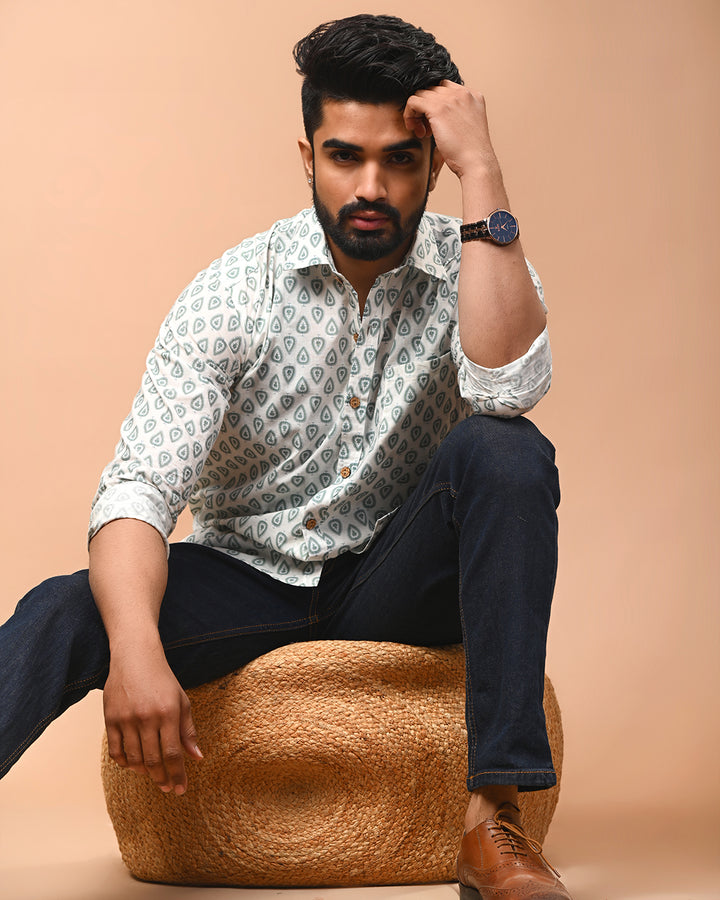 New Sanganeri exclusive Print full Sleeves Block Print Shirt(NDCOTFS16)