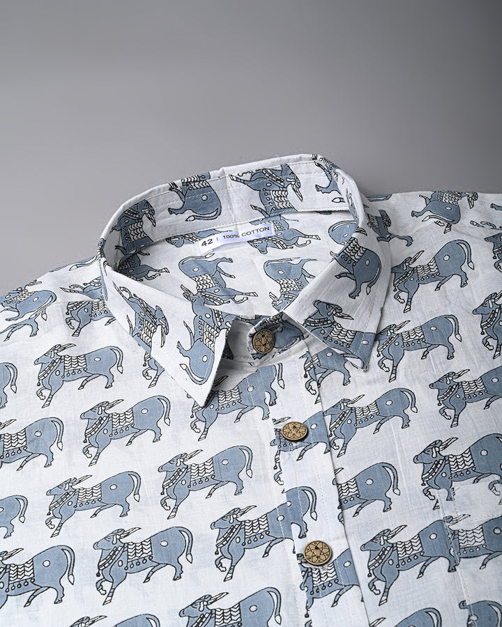 Traditional premium Half Sleeves Block Print Shirt(NDCOTHS11)