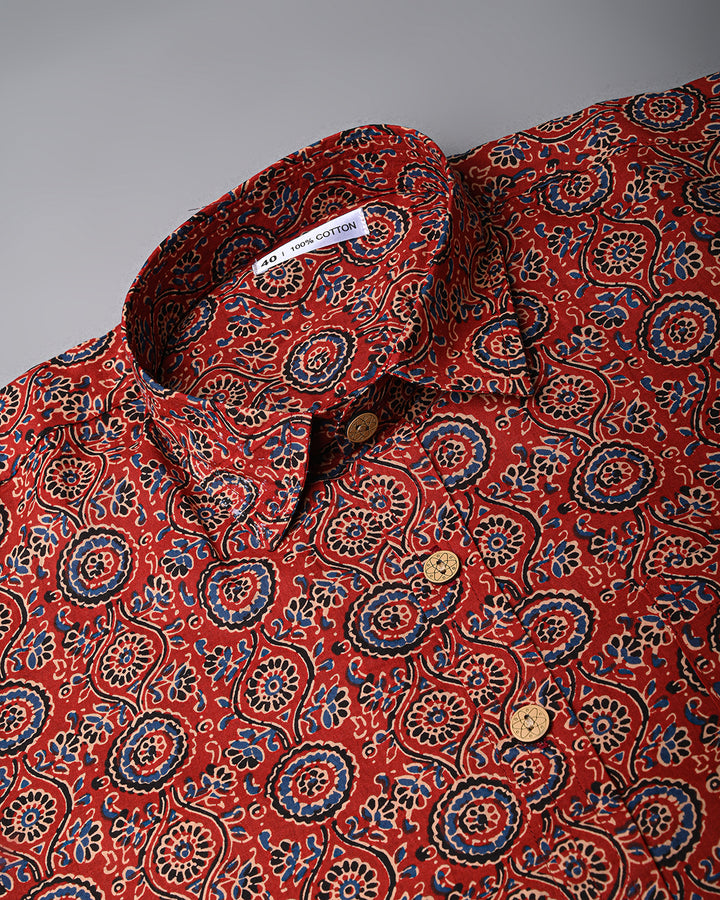 Traditional premium Half Sleeves Block Print Shirt(NDCOTHS08)