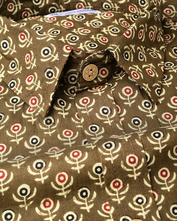 Traditional Designed Half Sleeves Block Print Shirt(NDCOTHS06)