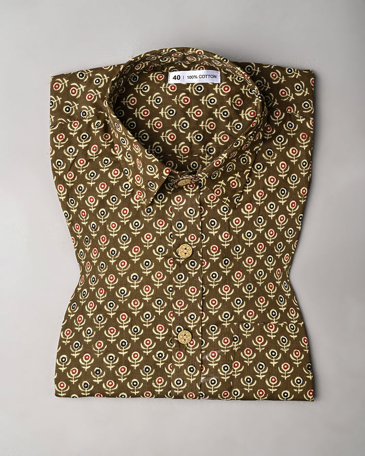 Traditional Designed Half Sleeves Block Print Shirt(NDCOTHS06)