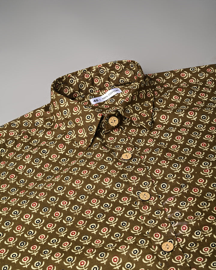 Traditional Designed Half Sleeves Block Print Shirt(NDCOTHS06)